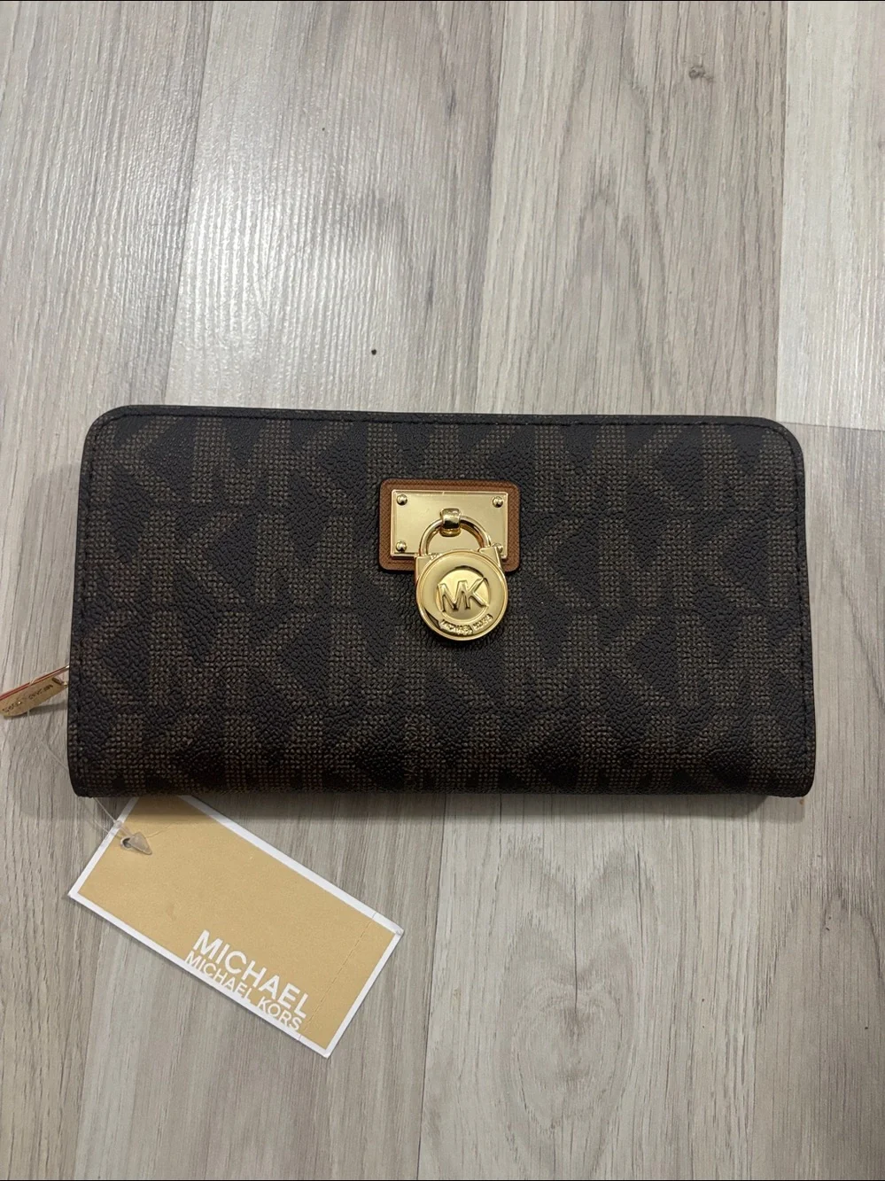 Michael Kors Brown Signature Coated Canvas Zip Around Wallet
